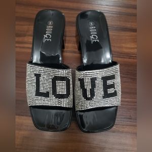 LOVE rhinestone chunky heel sandal.  Size 6. Worn once.